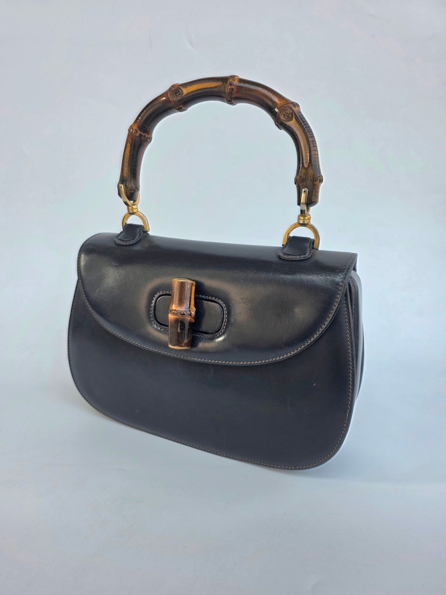 Borsa Bamboo Bag in pelle di vitello blu notte degli anni 60/70