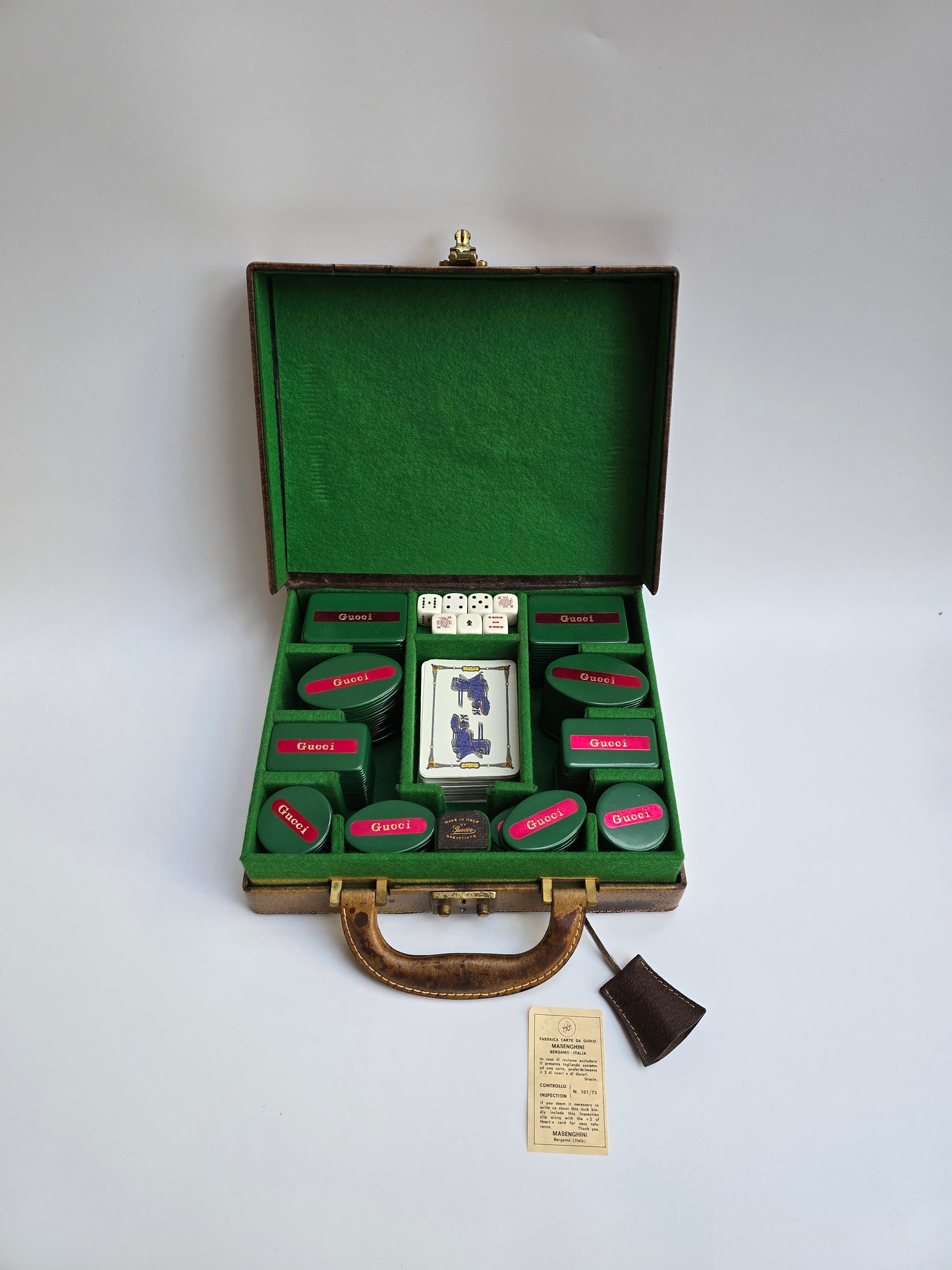 Set da Gioco Poker Gucci Vintage in pelle con dettaglio Horsebit, anni '70