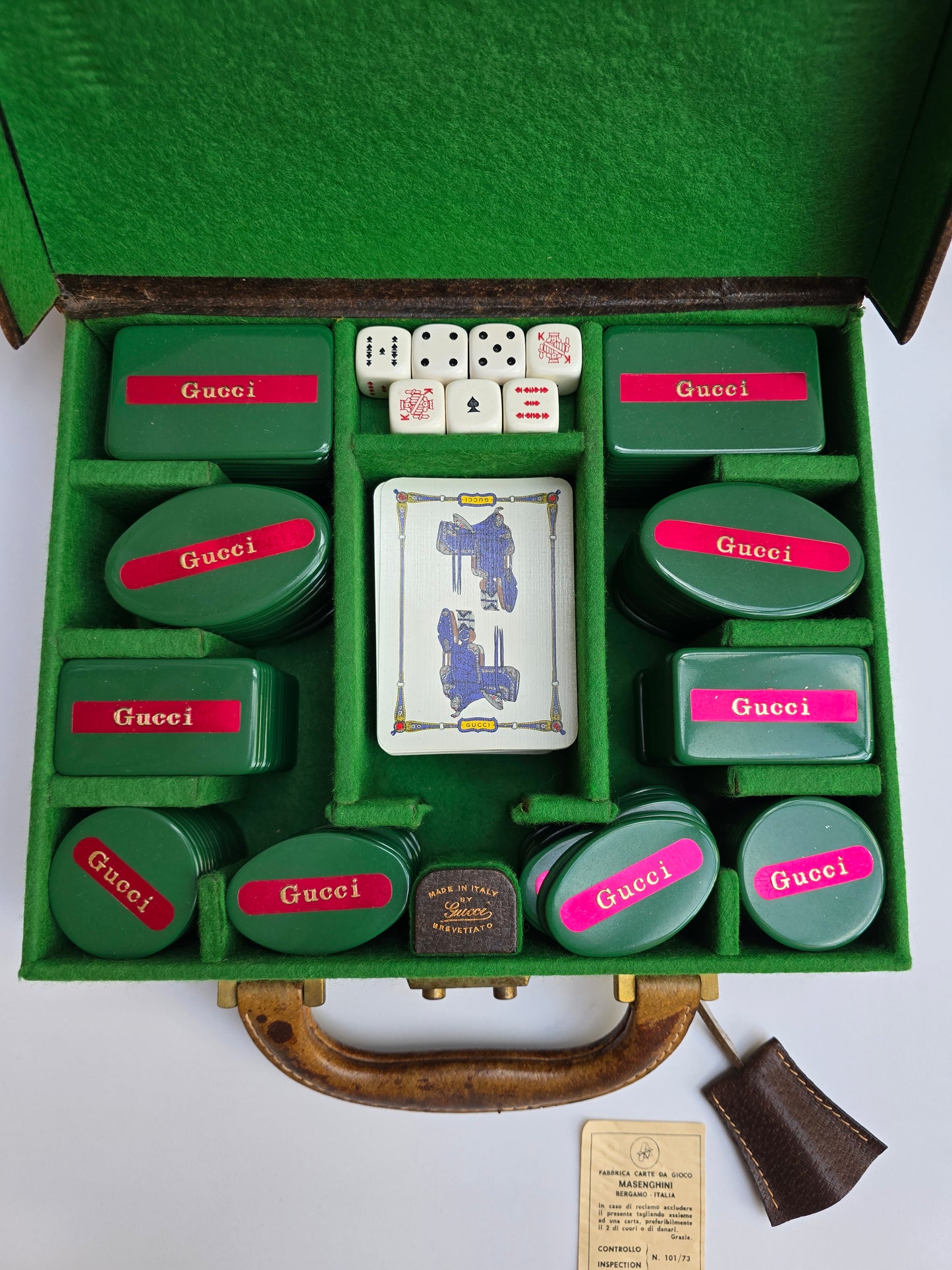 Set da Gioco Poker Gucci Vintage in pelle con dettaglio Horsebit, anni '70