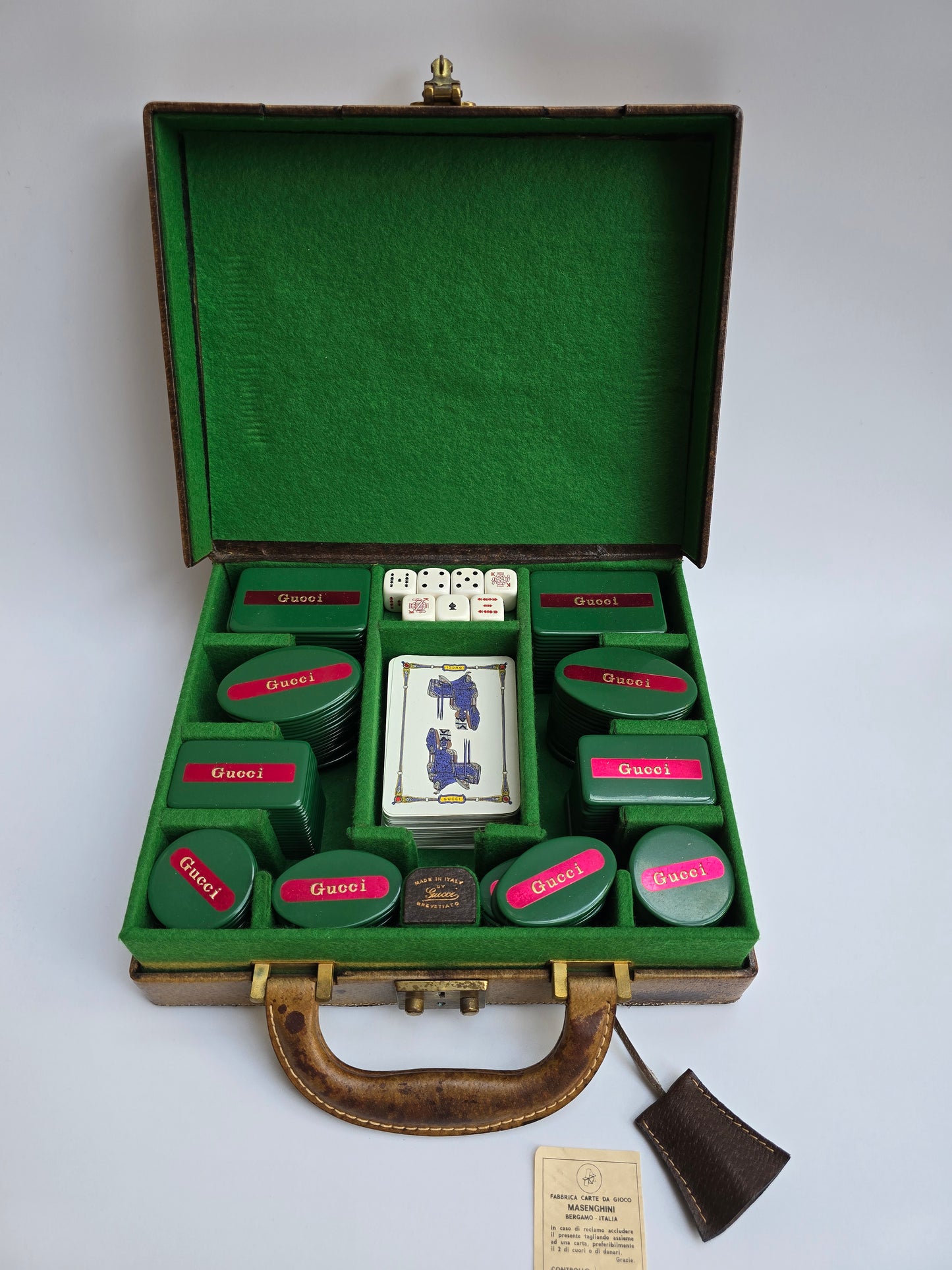 Set da Gioco Poker Gucci Vintage in pelle con dettaglio Horsebit, anni '70