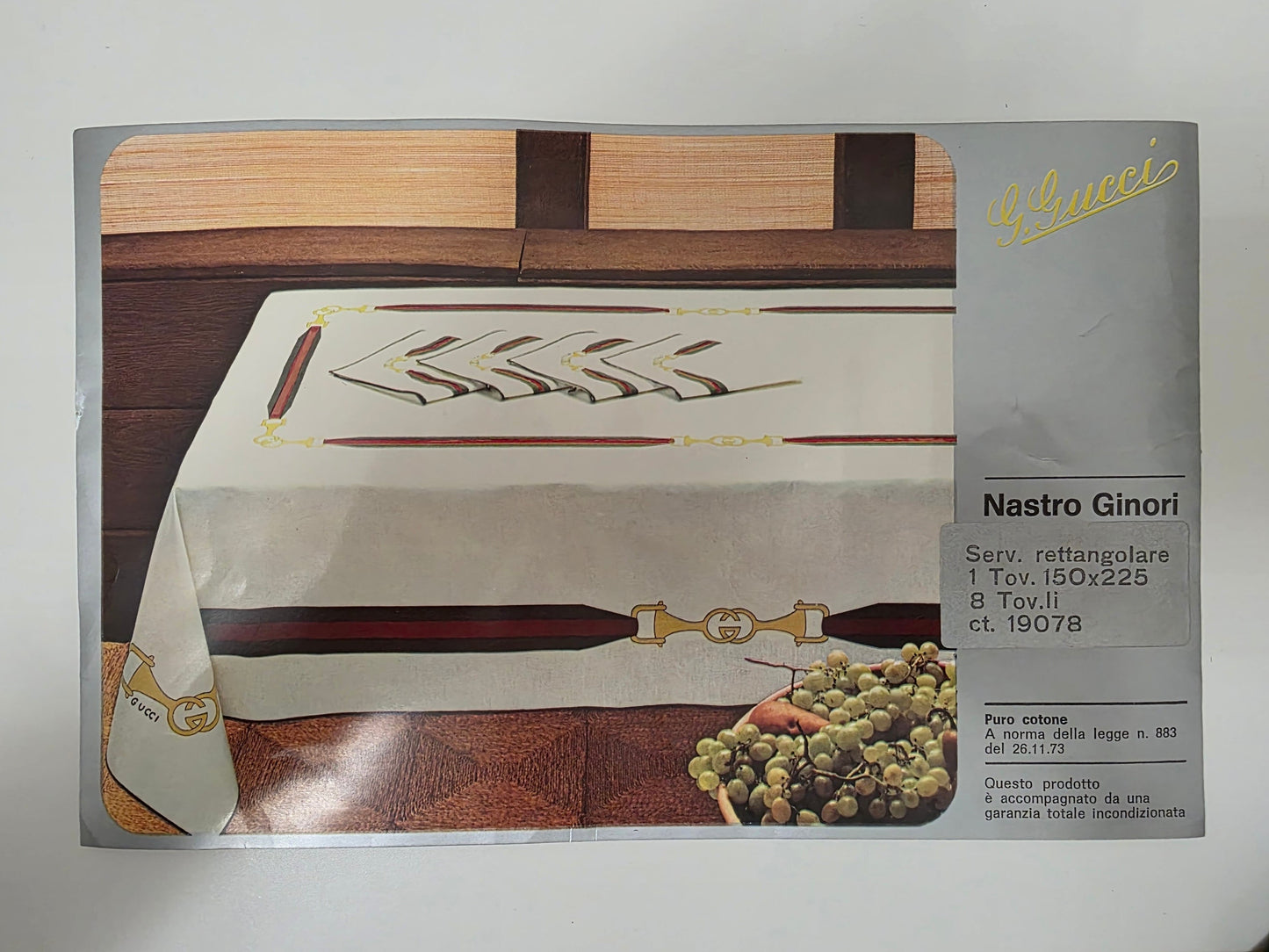 Set Rettangolare Tovaglia con 8 tovaglioli “Nastro Ginori”, anni '70