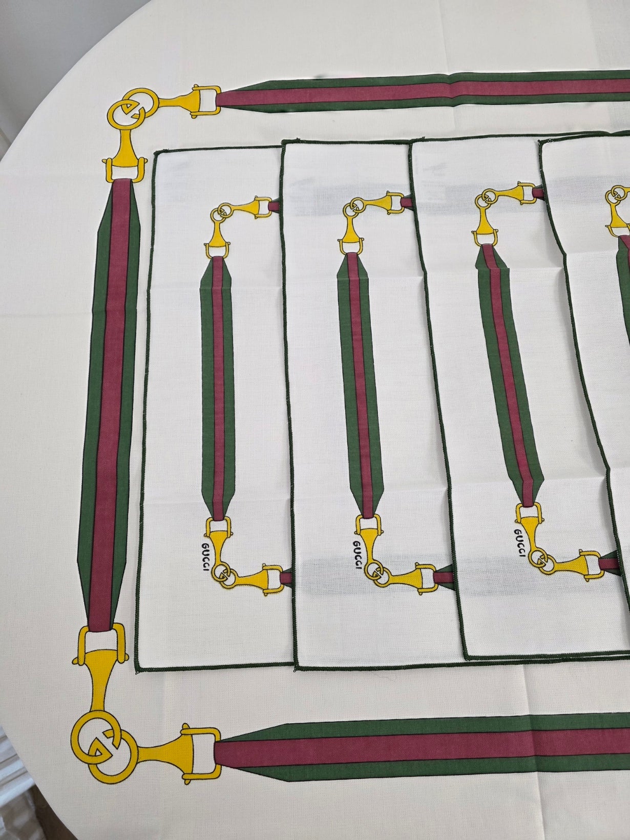 Set Rettangolare Tovaglia con 8 tovaglioli “Nastro Ginori”, anni '70