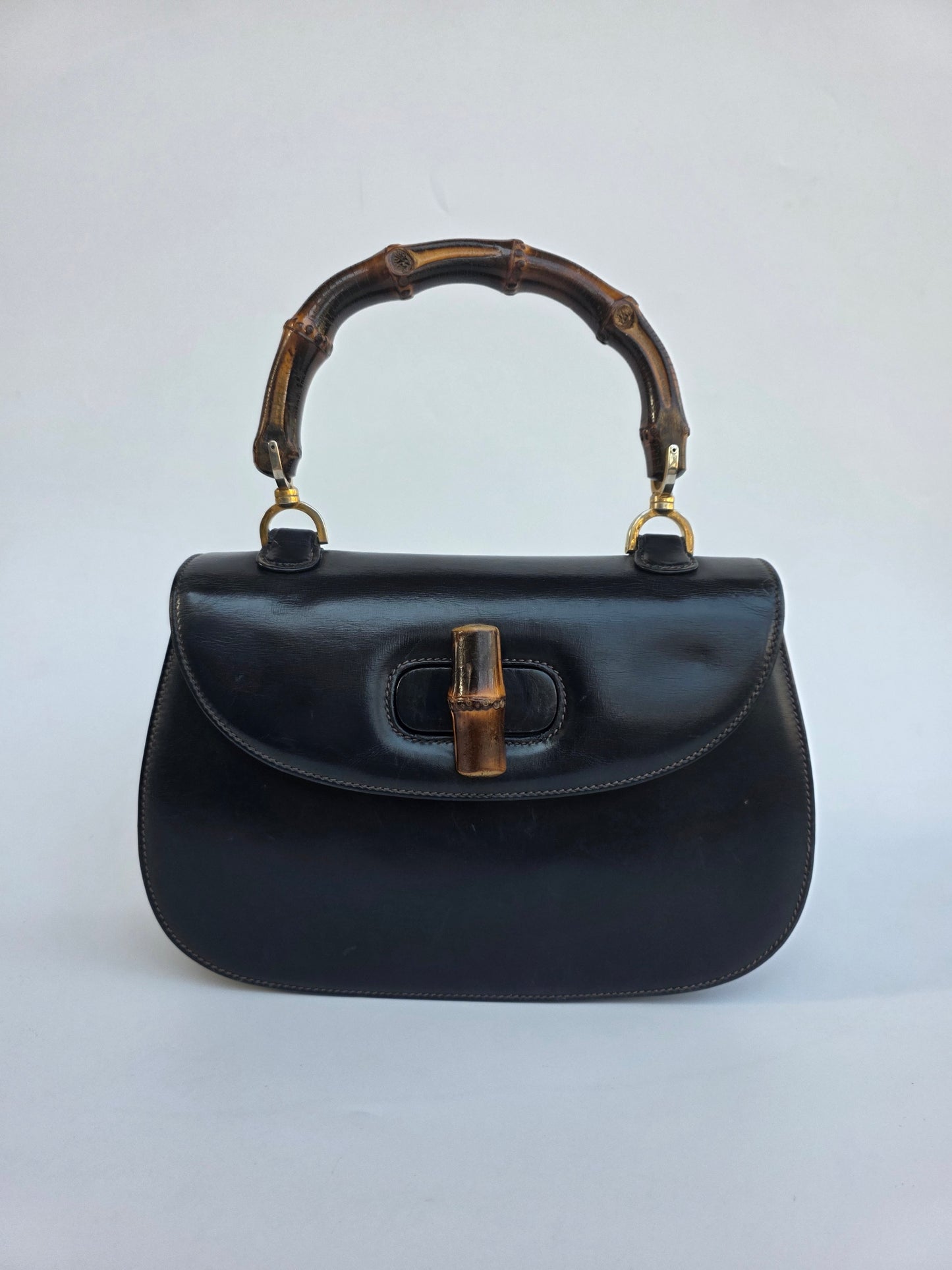 Borsa Bamboo Bag in pelle di vitello blu notte degli anni 60/70