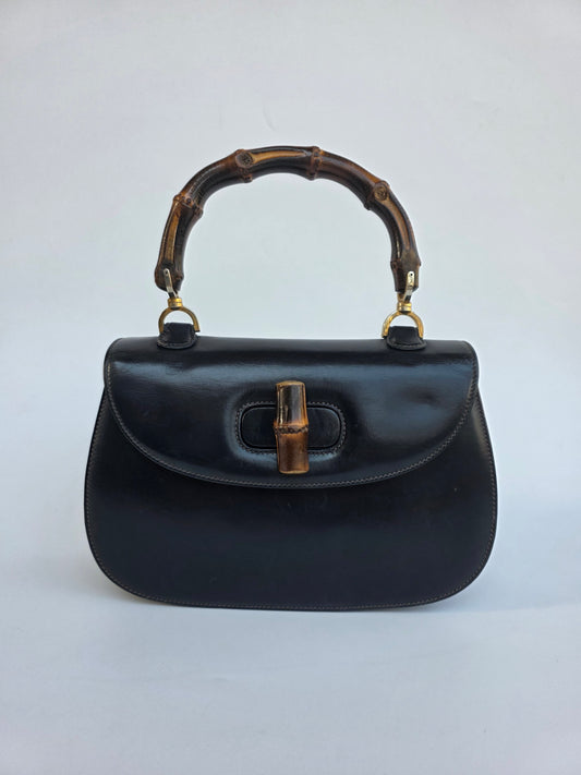 Borsa Bamboo Bag in pelle di vitello blu notte degli anni 60/70