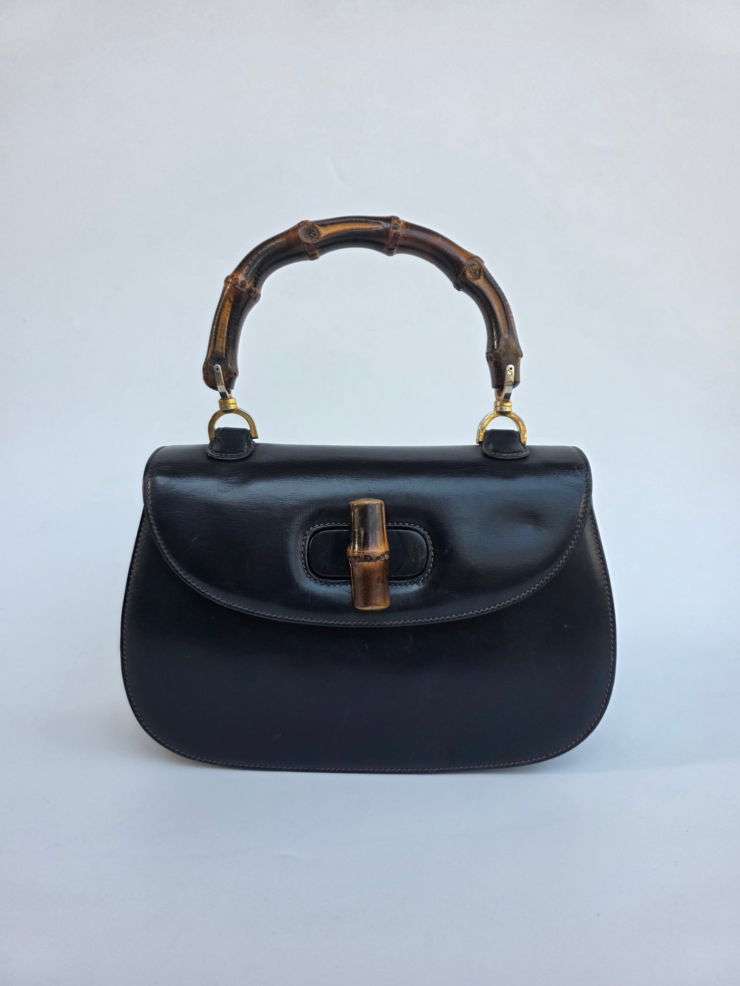 Borsa Bamboo Bag in pelle di vitello blu notte degli anni 60/70
