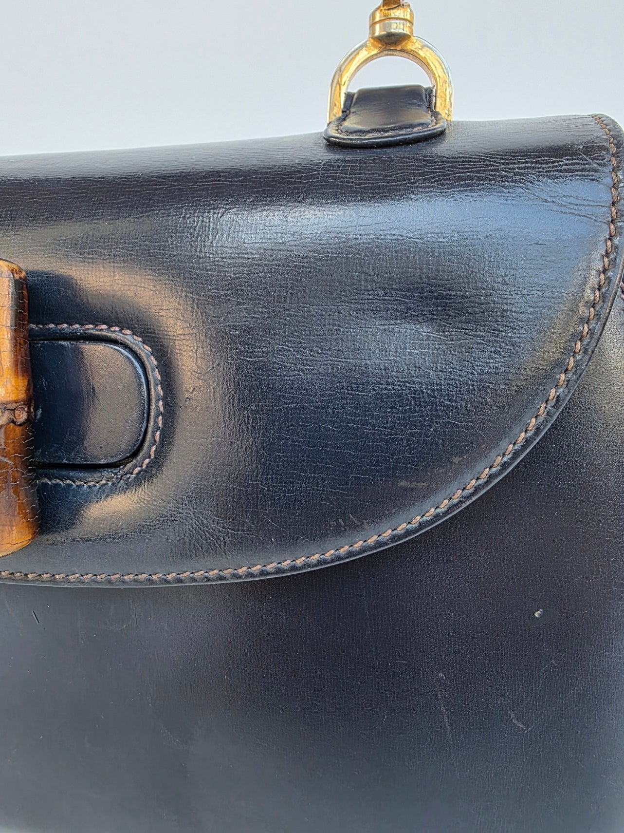 Borsa Bamboo Bag in pelle di vitello blu notte degli anni 60/70