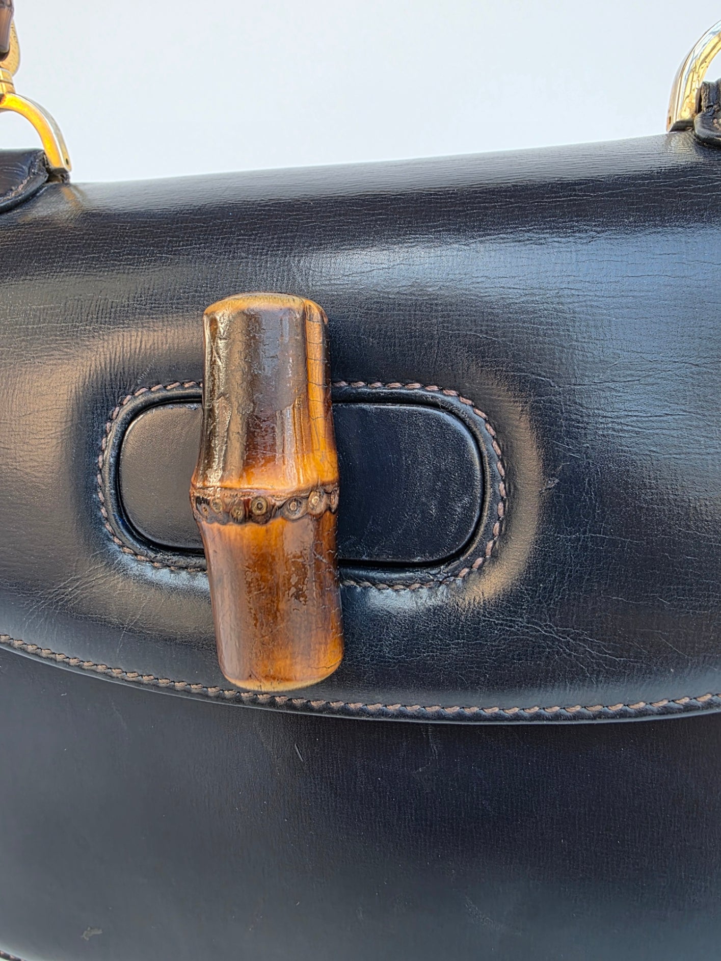 Borsa Bamboo Bag in pelle di vitello blu notte degli anni 60/70