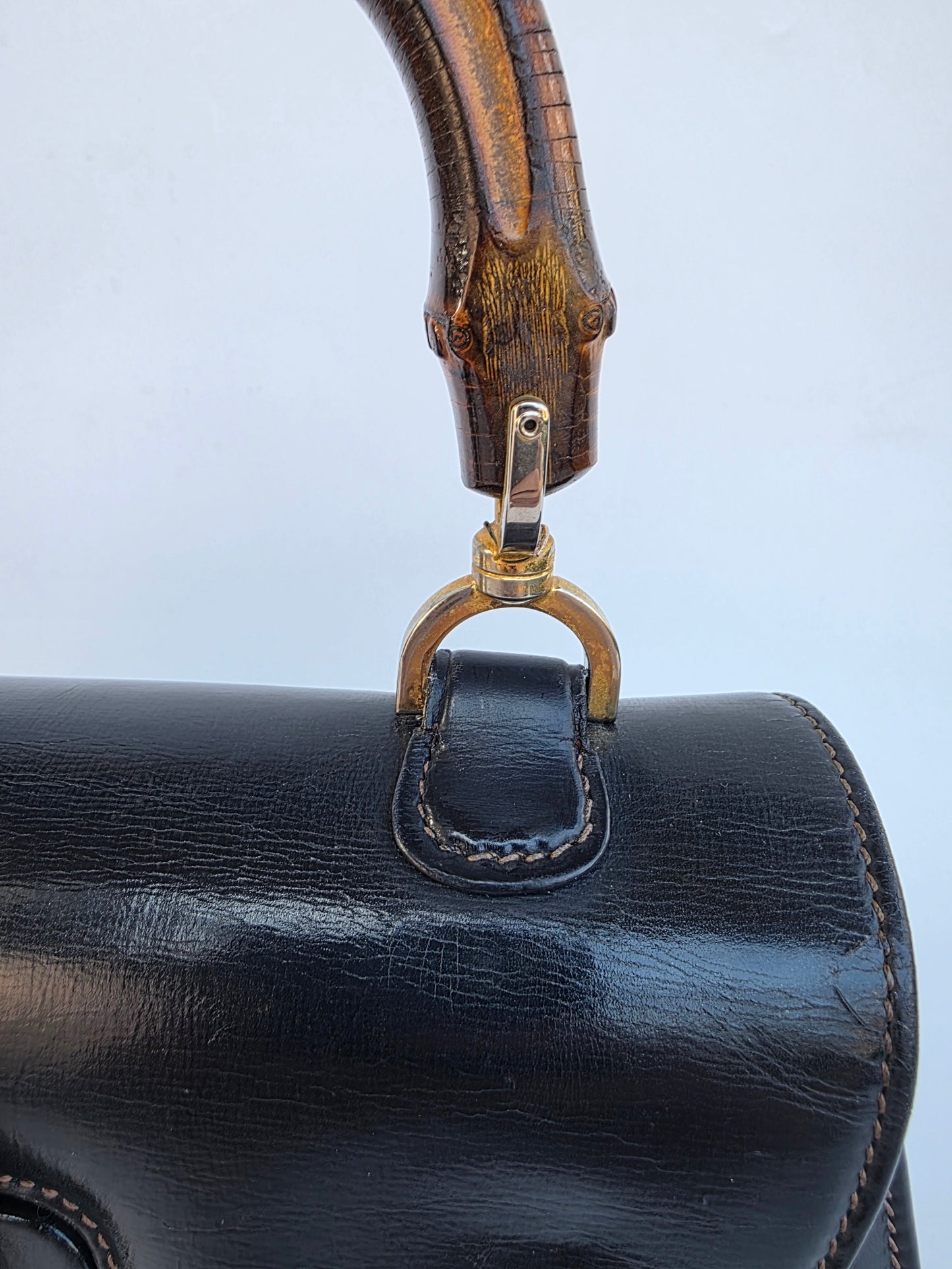 Borsa Bamboo Bag in pelle di vitello blu notte degli anni 60/70