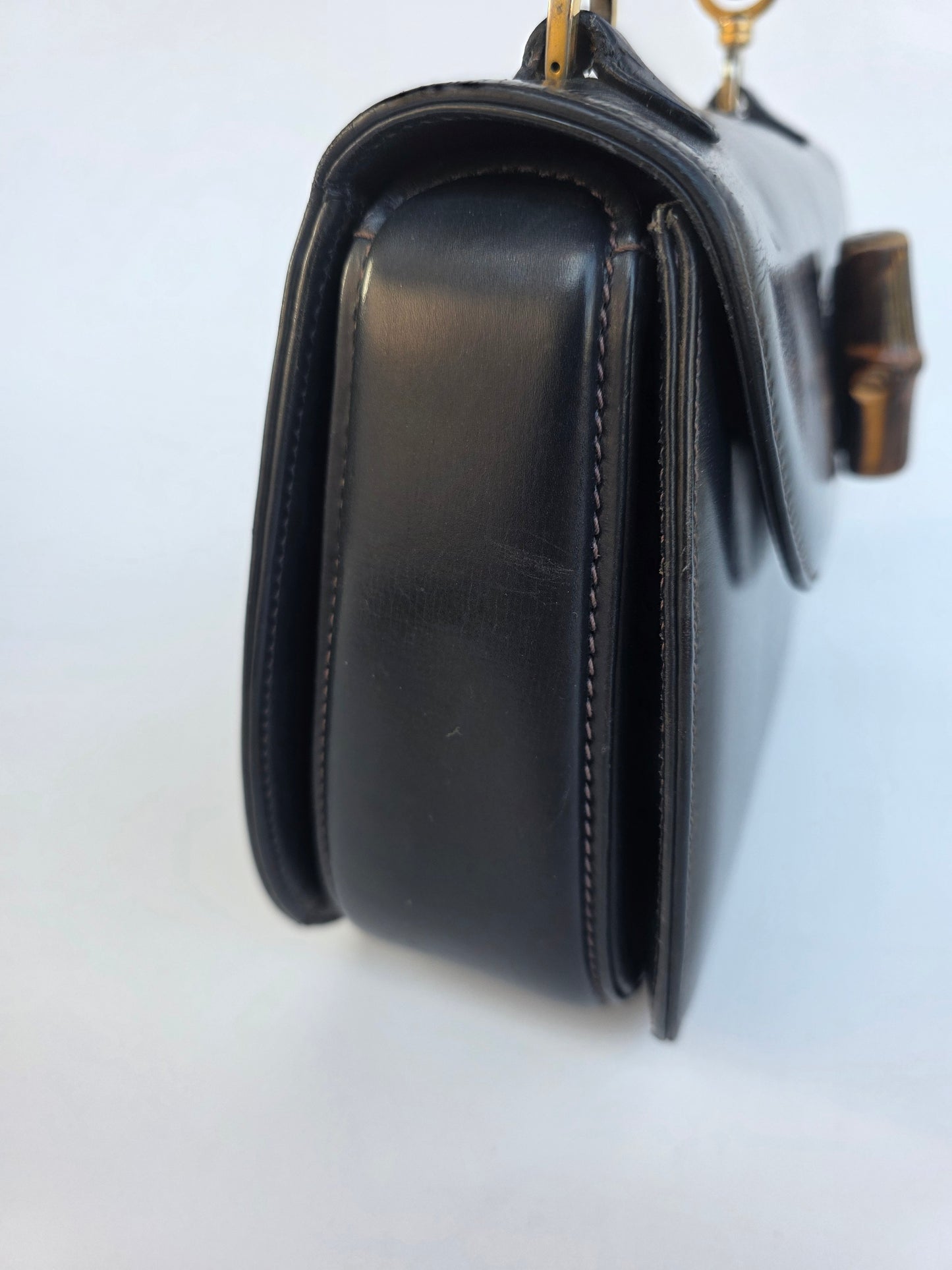 Borsa Bamboo Bag in pelle di vitello blu notte degli anni 60/70