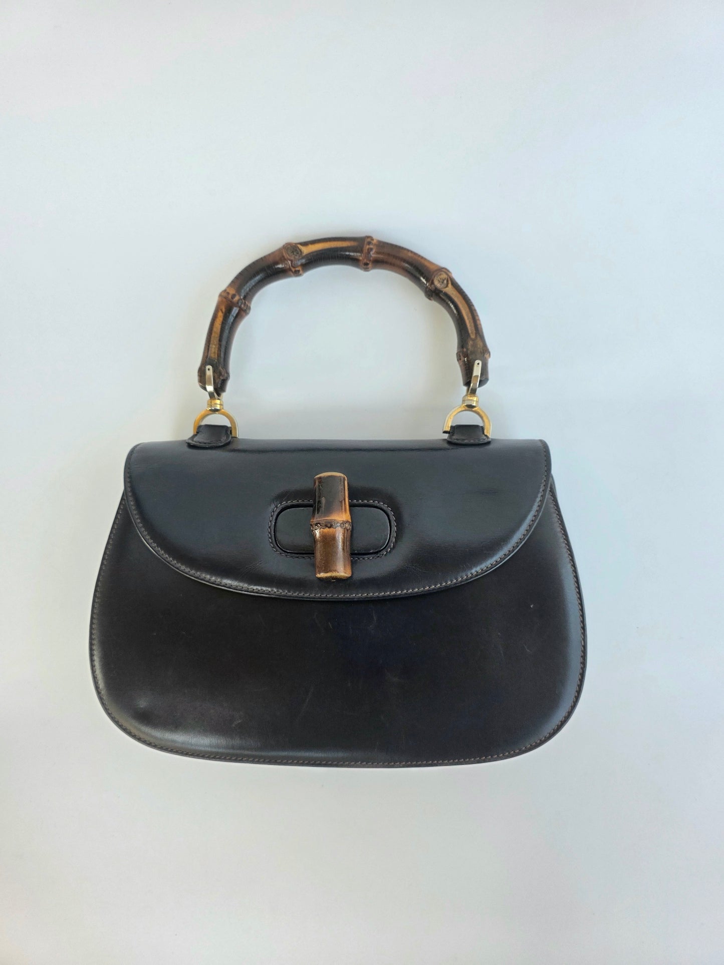 Borsa Bamboo Bag in pelle di vitello blu notte degli anni 60/70