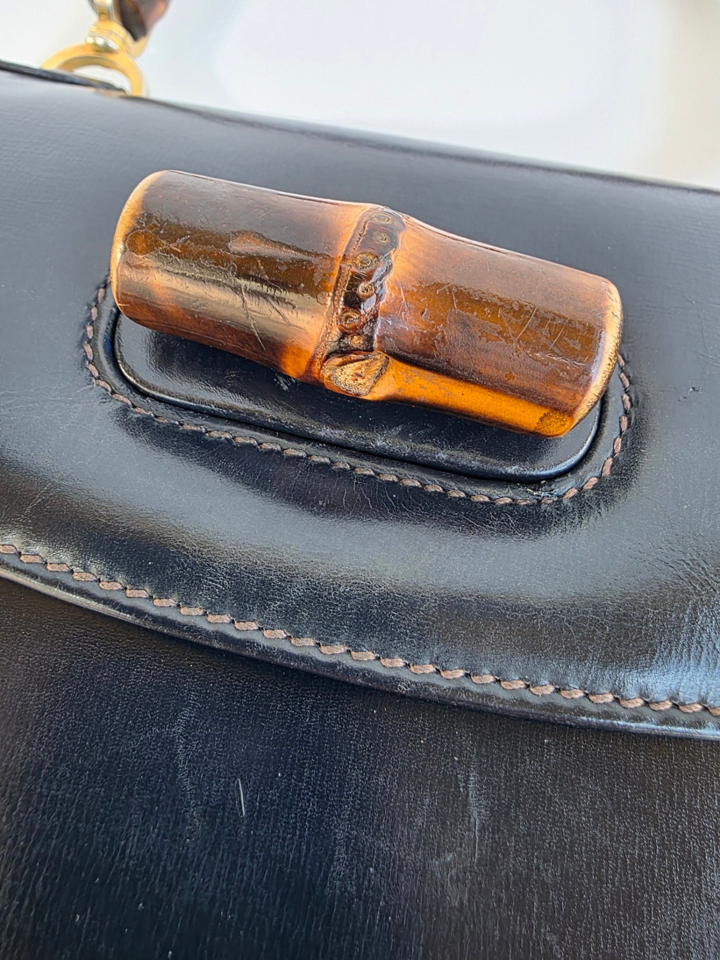 Borsa Bamboo Bag in pelle di vitello blu notte degli anni 60/70