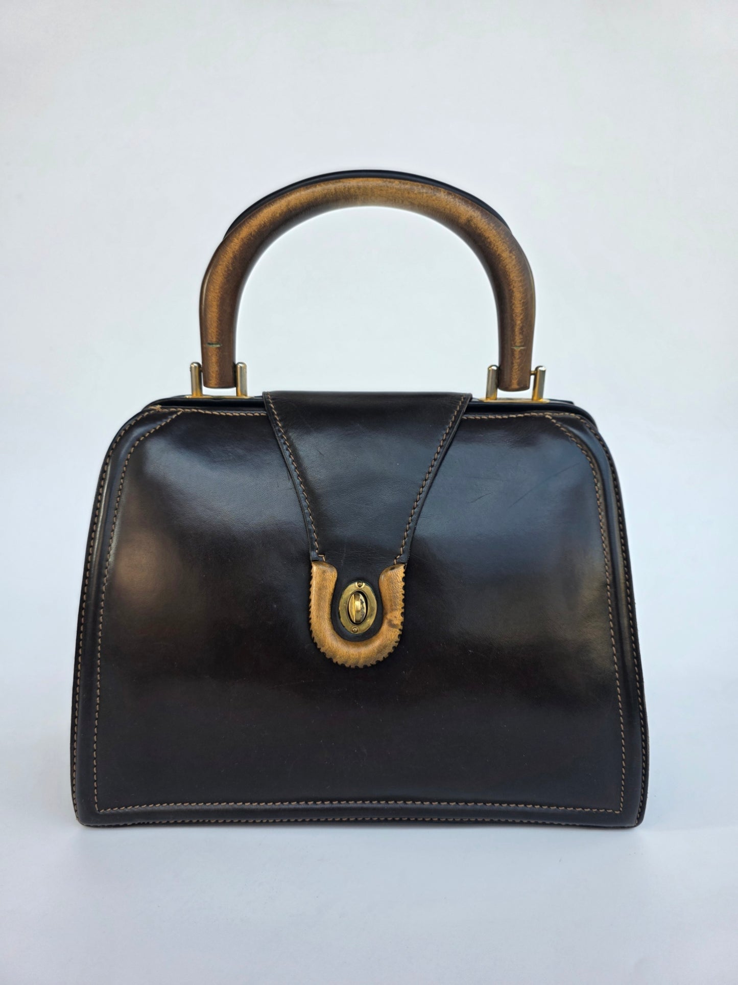 Borsa Gucci vintage con manico in legno anni '50