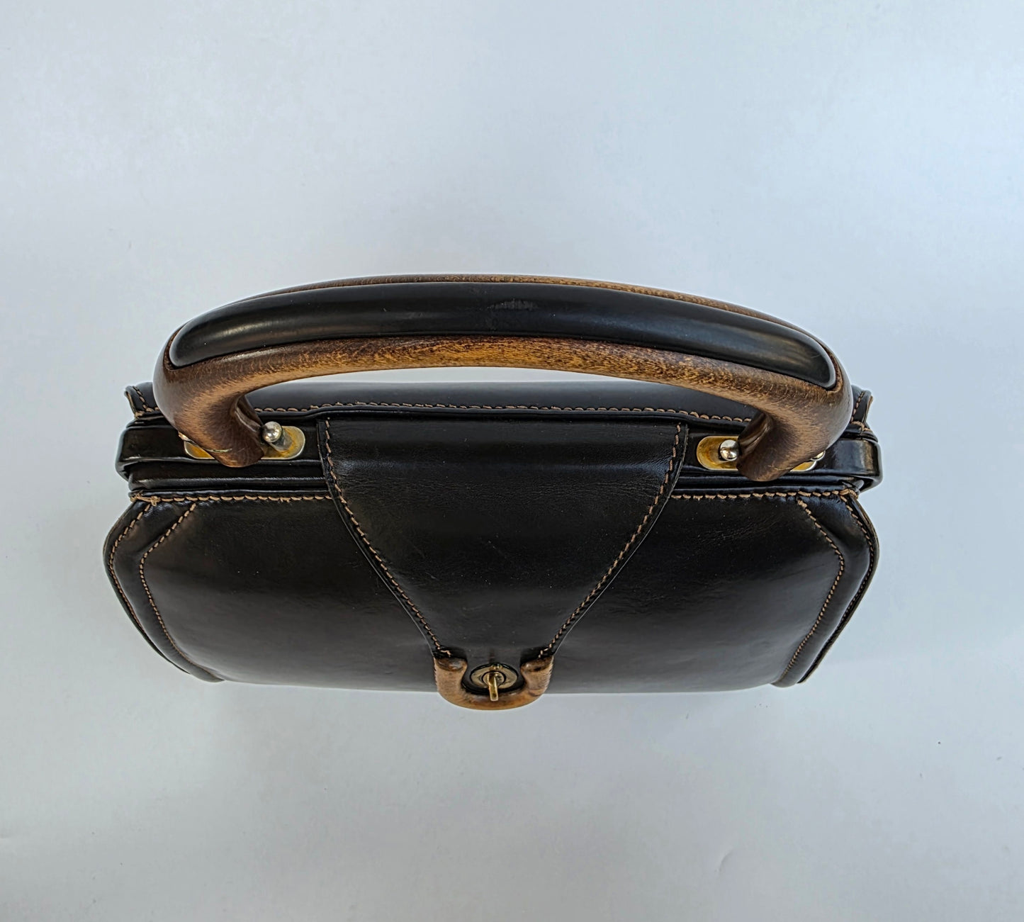 Borsa Gucci vintage con manico in legno anni '50