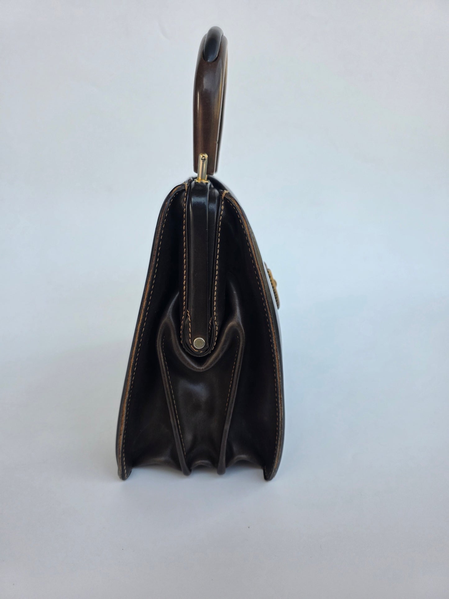 Borsa Gucci vintage con manico in legno anni '50