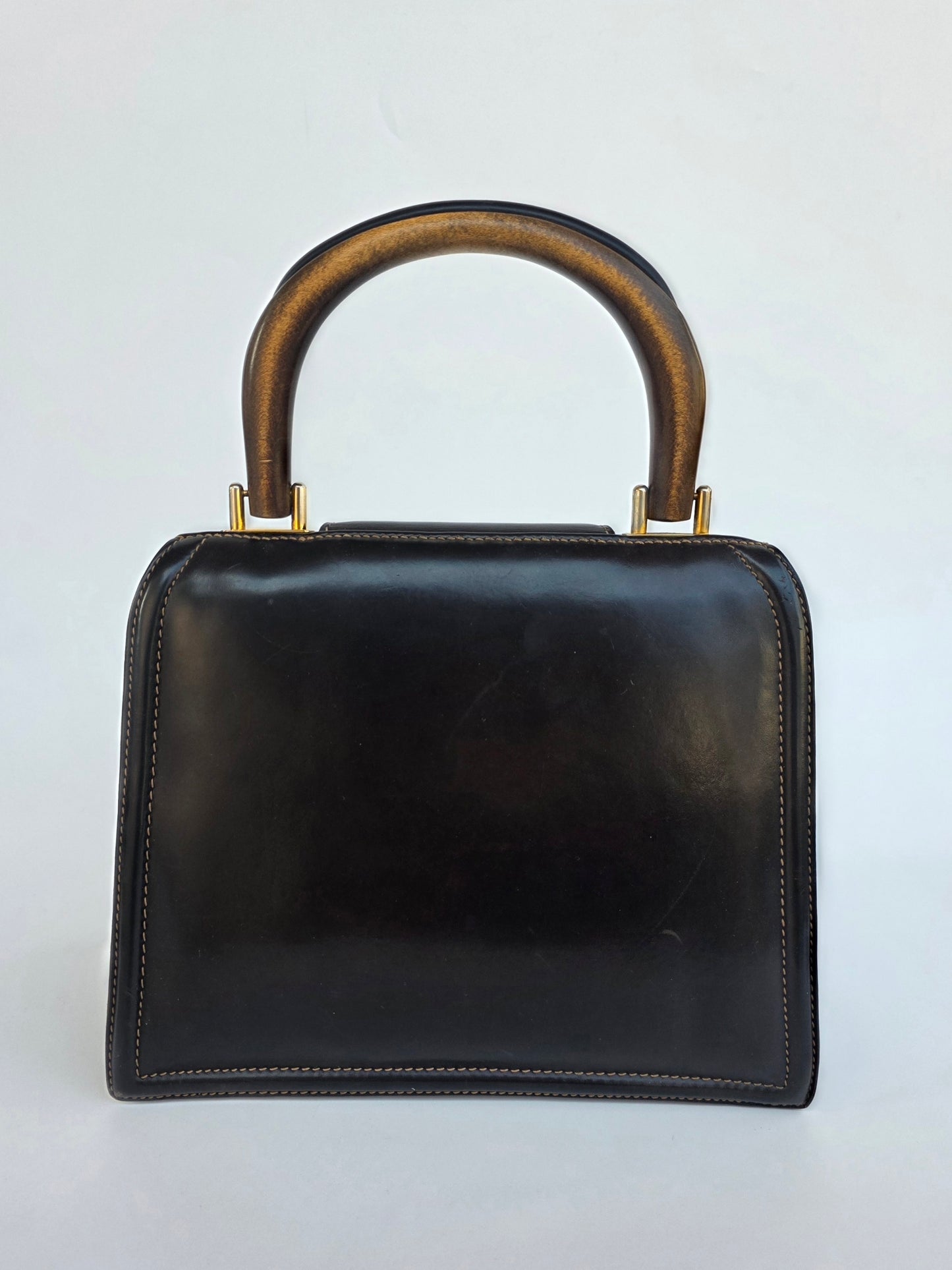 Borsa Gucci vintage con manico in legno anni '50