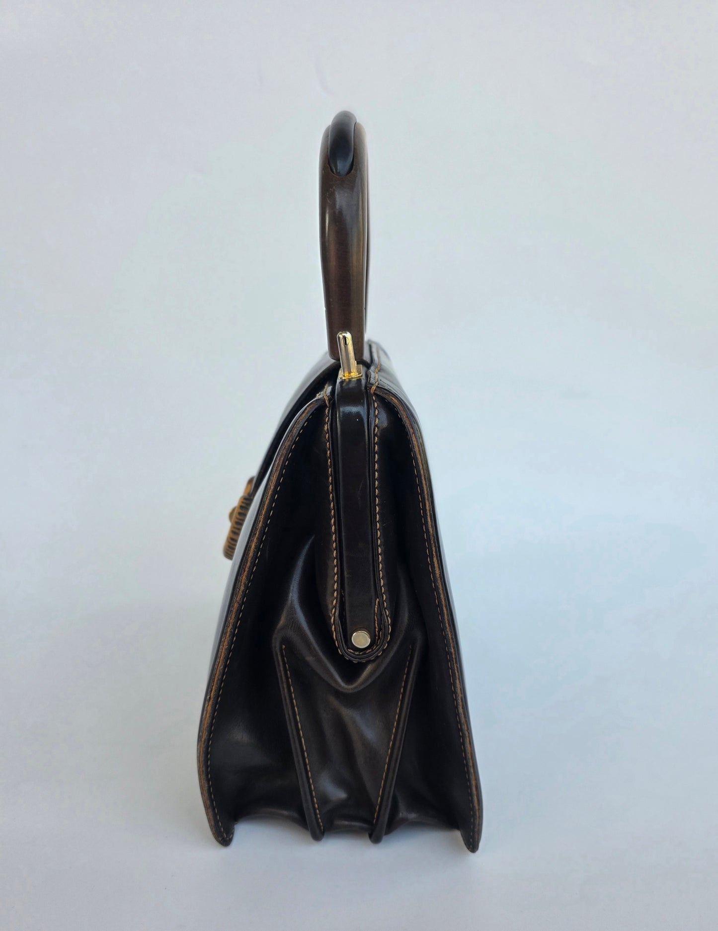 Borsa Gucci vintage con manico in legno anni '50