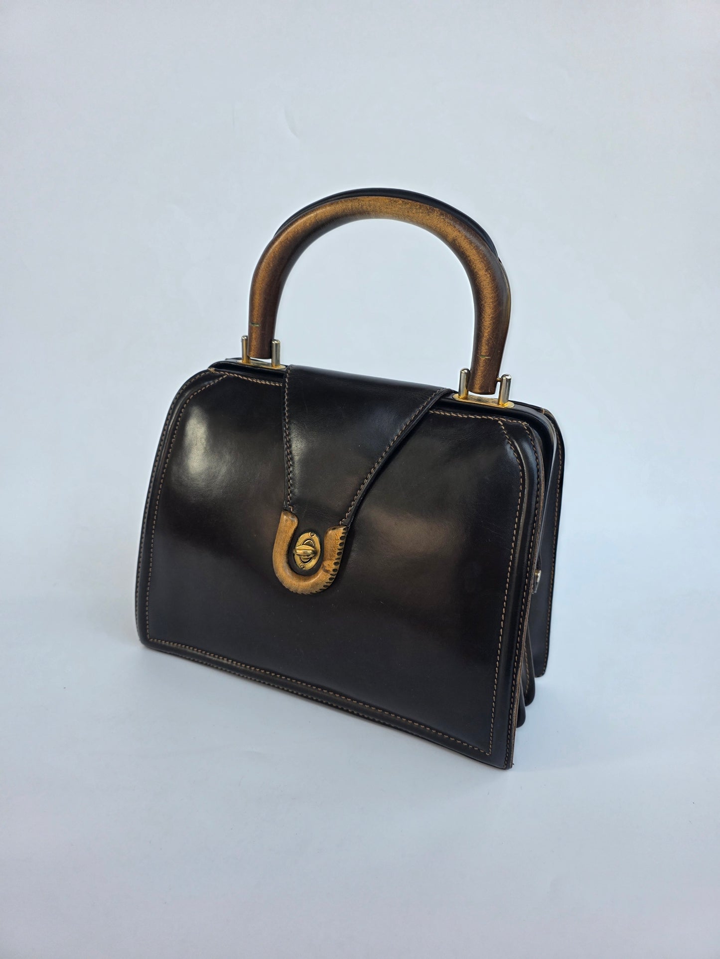 Borsa Gucci vintage con manico in legno anni '50