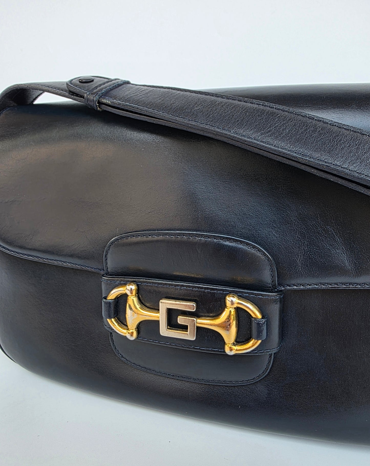 Borsa Gucci Horsebit vintage anni '70 in pelle blu notte