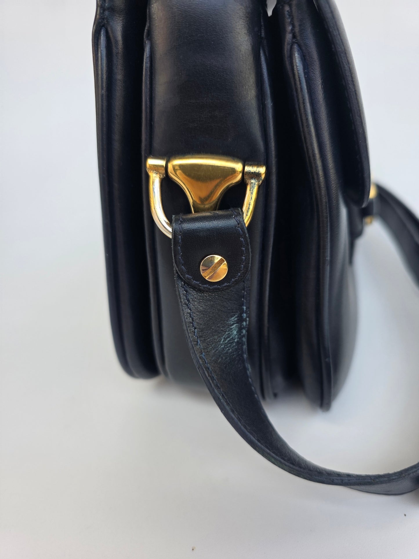 Borsa Gucci Horsebit vintage anni '70 in pelle blu notte