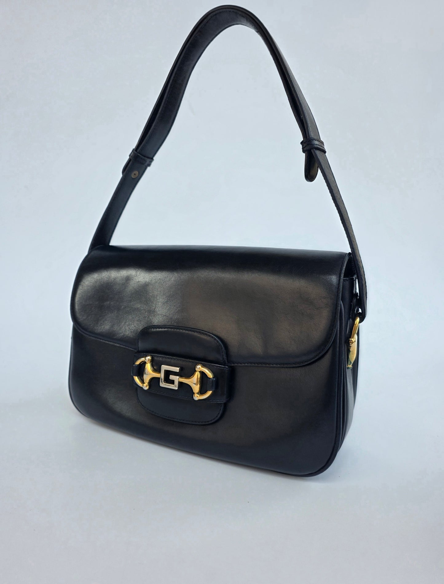 Borsa Gucci Horsebit vintage anni '70 in pelle blu notte
