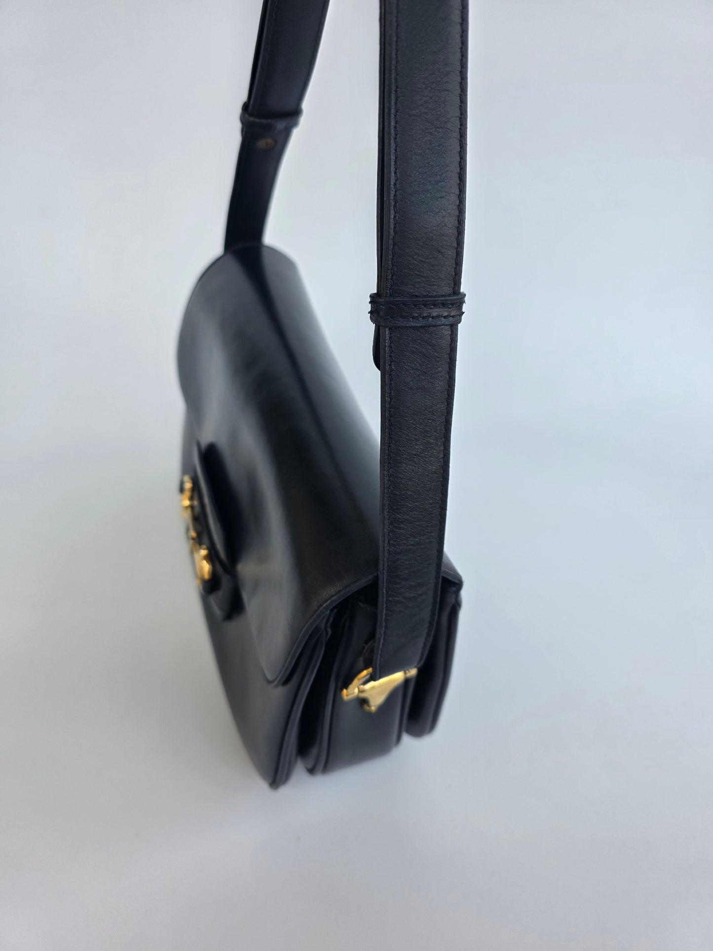 Borsa Gucci Horsebit vintage anni '70 in pelle blu notte