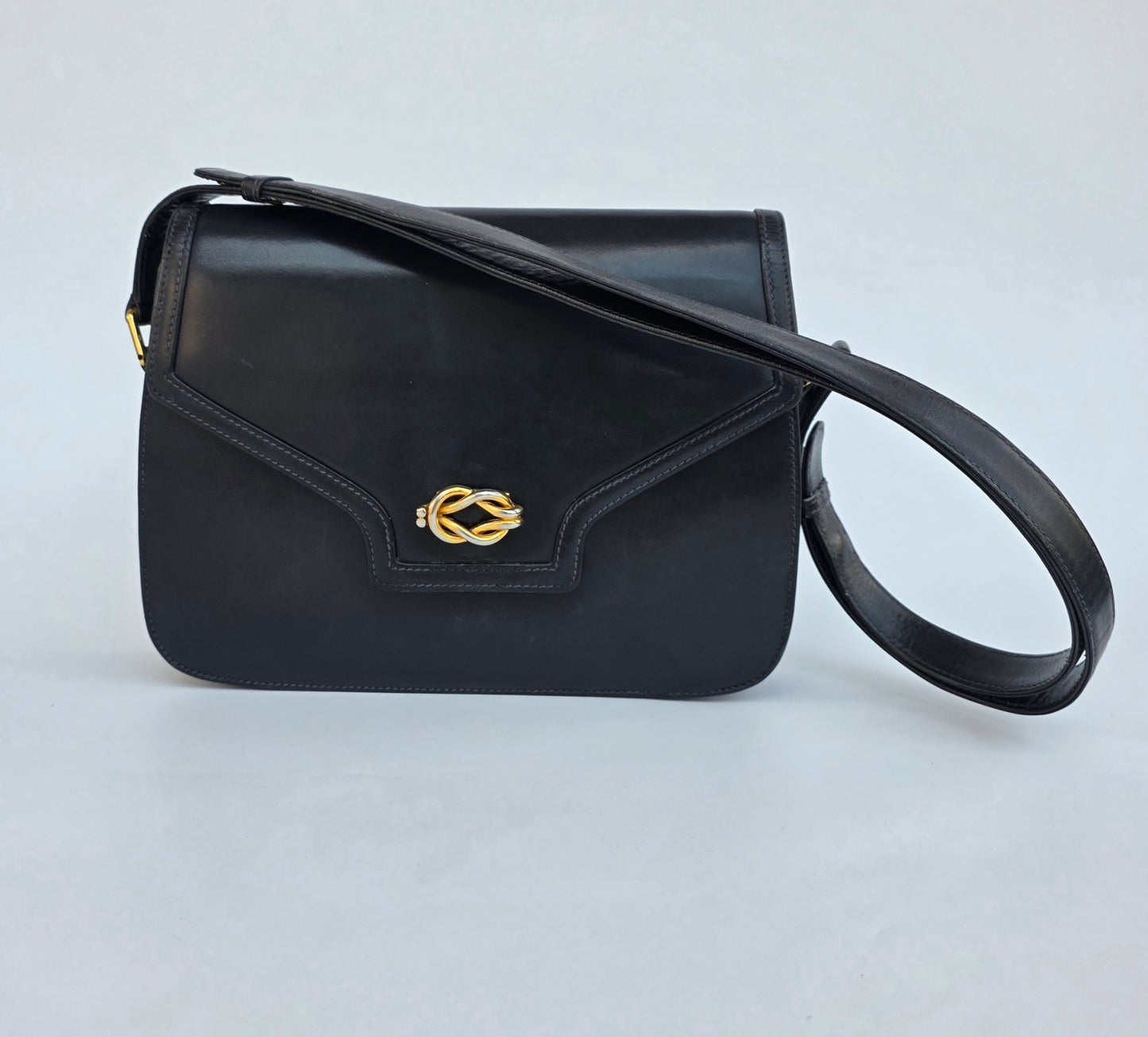 Borsa Gucci vintage anni 80 in pelle blu navy chiusura nodo nautico