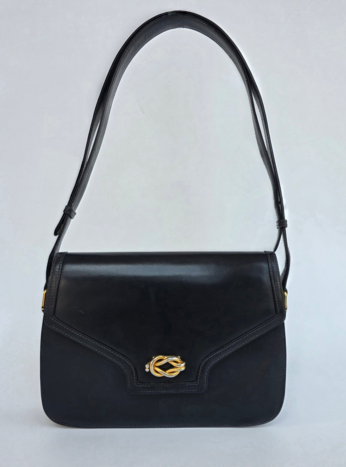 Borsa Gucci vintage anni 80 in pelle blu navy chiusura nodo nautico