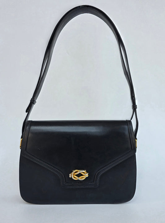 Borsa Gucci vintage anni 80 in pelle blu navy chiusura nodo nautico