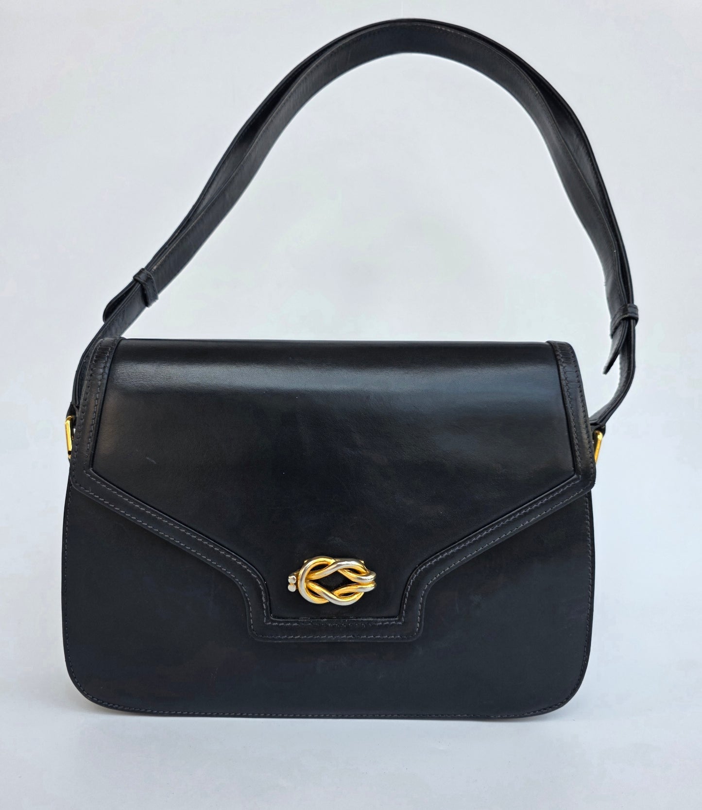 Borsa Gucci vintage anni 80 in pelle blu navy chiusura nodo nautico