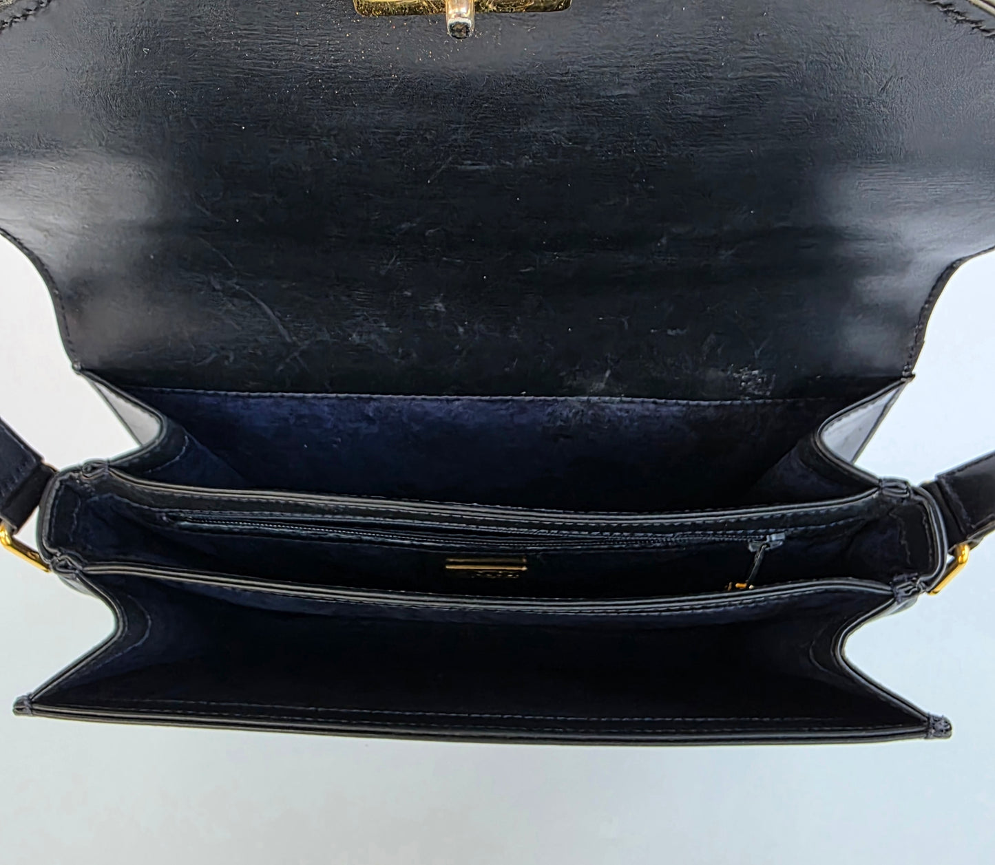 Borsa Gucci vintage anni 80 in pelle blu navy chiusura nodo nautico