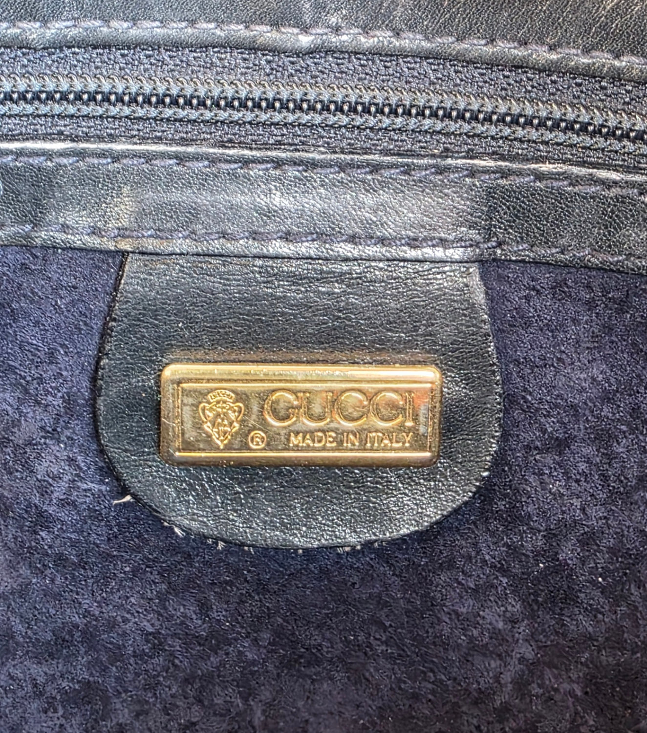 Borsa Gucci vintage anni 80 in pelle blu navy chiusura nodo nautico