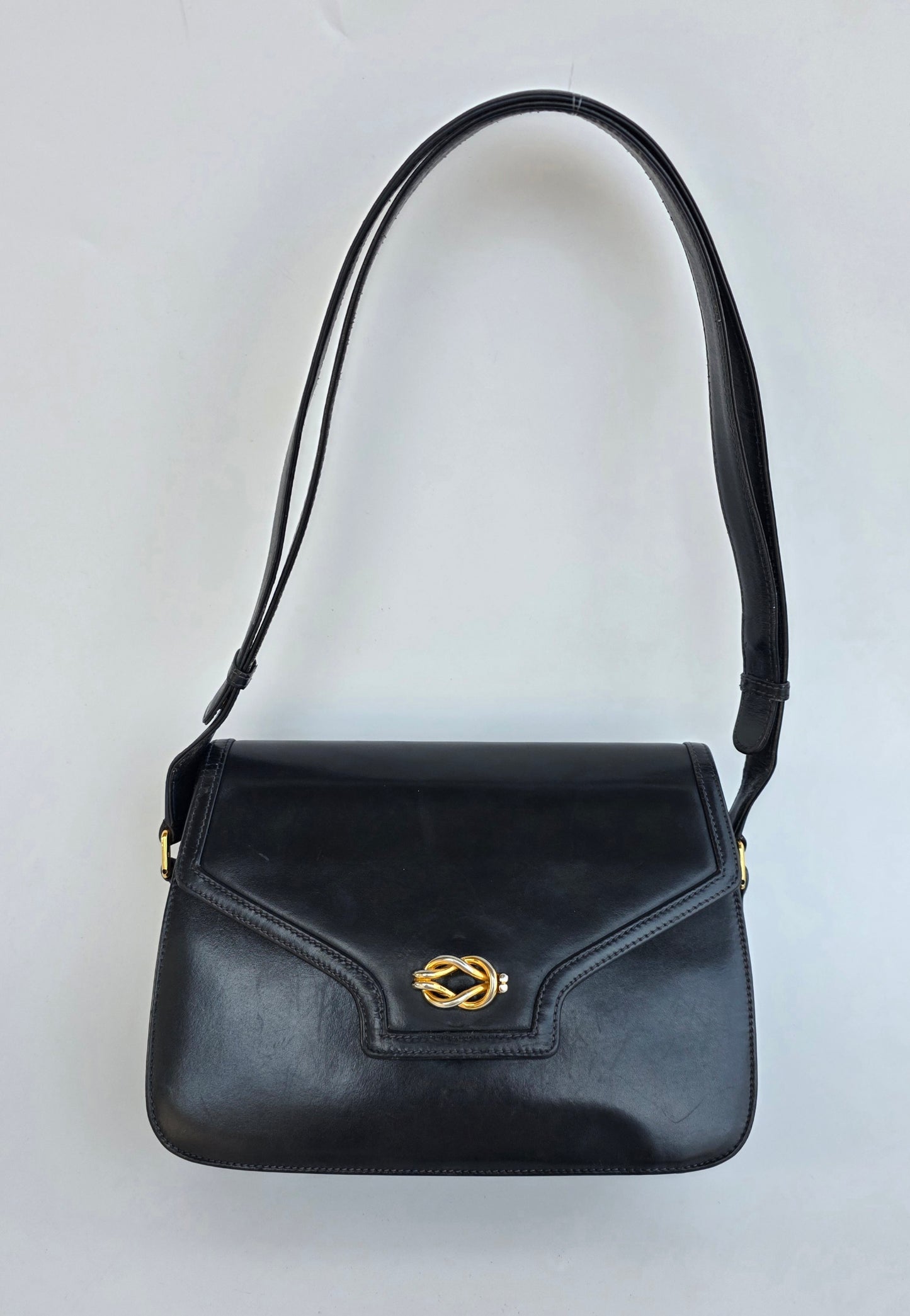 Borsa Gucci vintage anni 80 in pelle blu navy chiusura nodo nautico