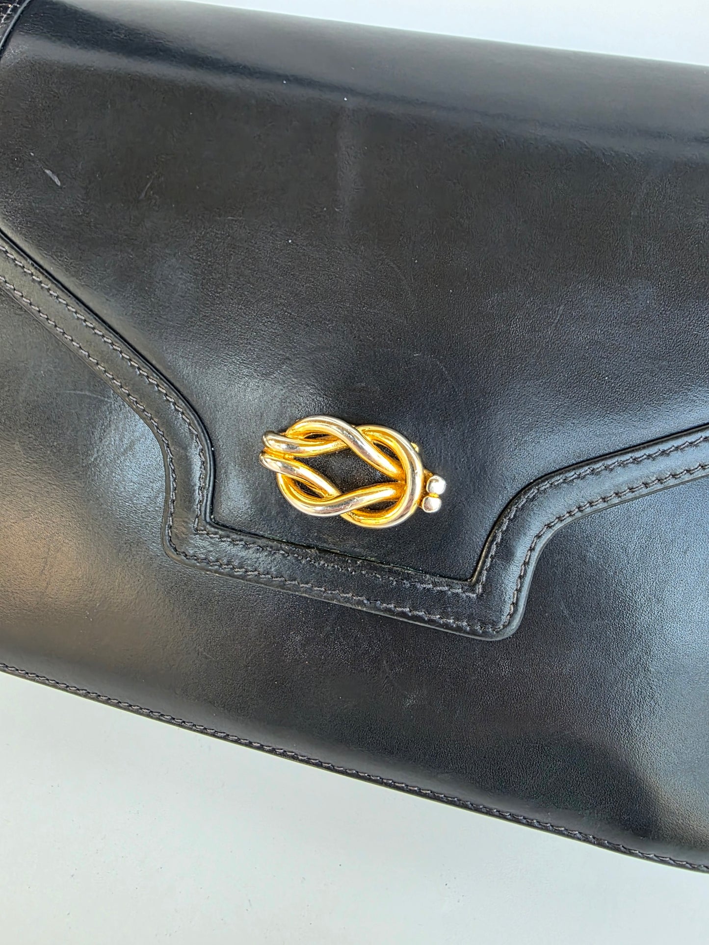 Borsa Gucci vintage anni 80 in pelle blu navy chiusura nodo nautico
