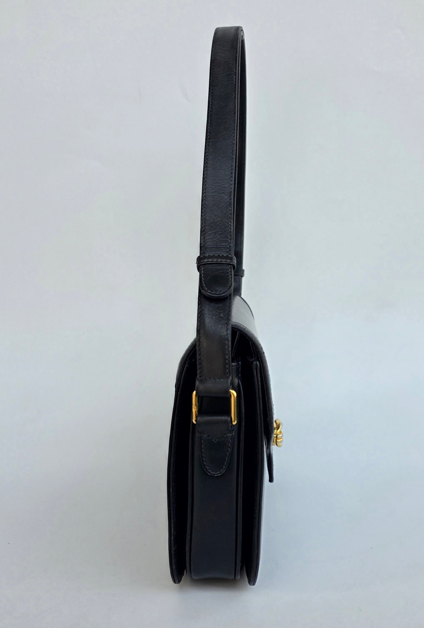 Borsa Gucci vintage anni 80 in pelle blu navy chiusura nodo nautico