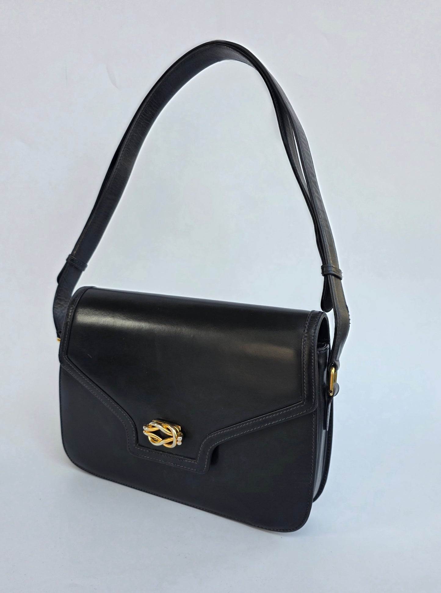 Borsa Gucci vintage anni 80 in pelle blu navy chiusura nodo nautico
