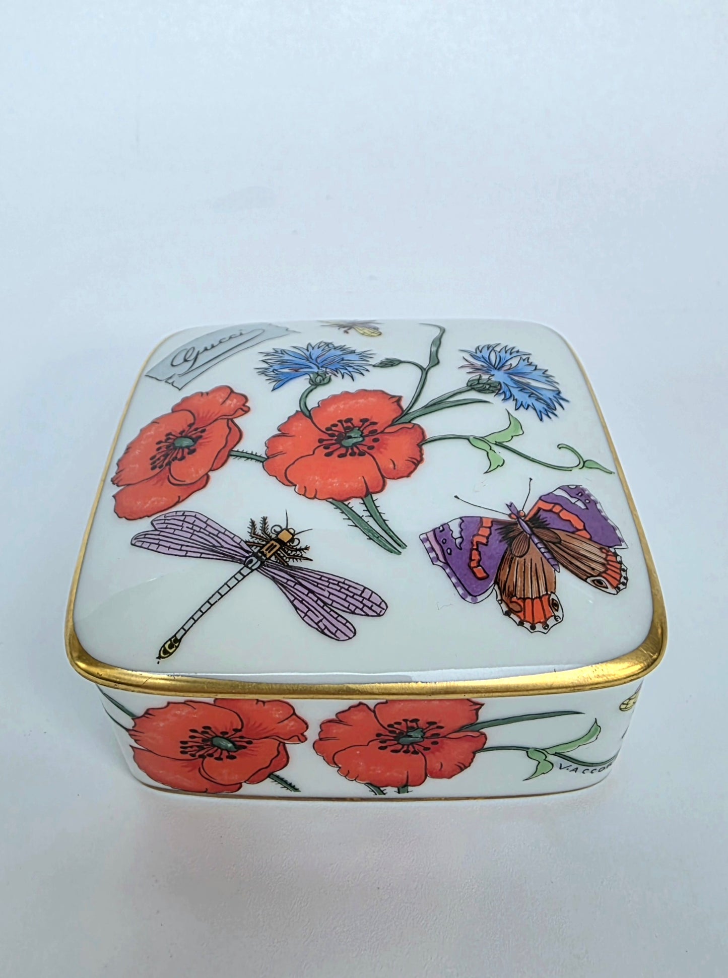 Scatola Portaoggetti Gucci Flora in Porcellana di Limoges anni '80