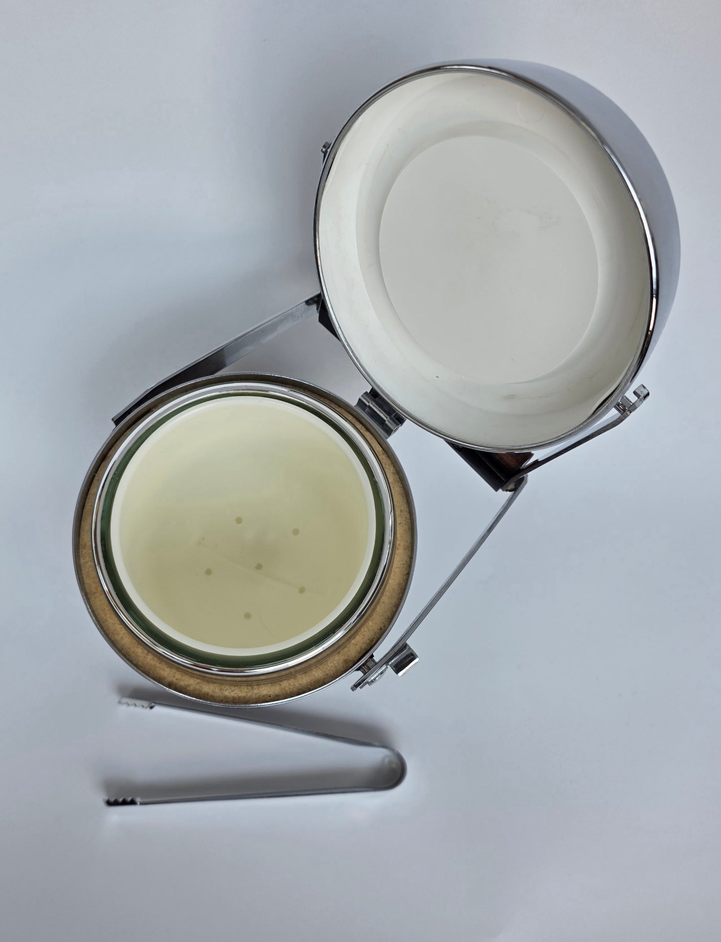 Secchiello Portaghiaccio Gucci vintage in pelle e acciaio con pinze, anni '70