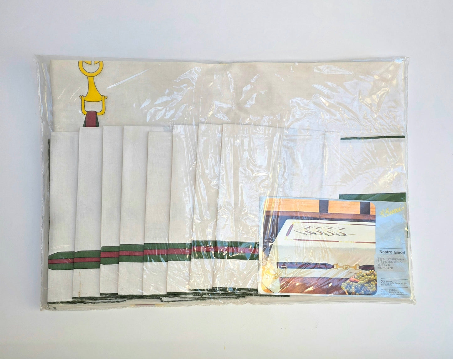 Set Rettangolare Tovaglia con 8 tovaglioli “Nastro Ginori”, anni '70