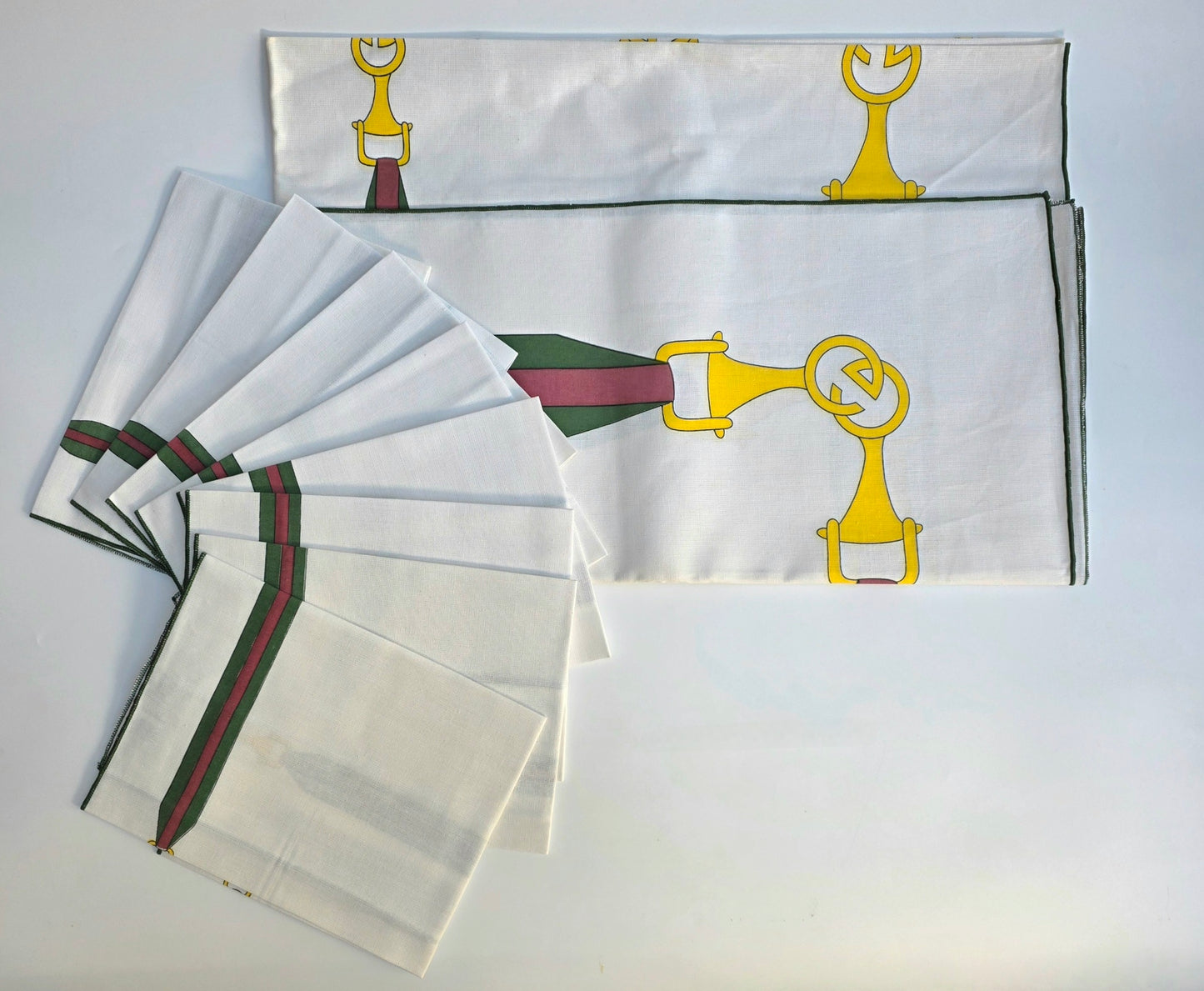 Set Rettangolare Tovaglia con 8 tovaglioli “Nastro Ginori”, anni '70