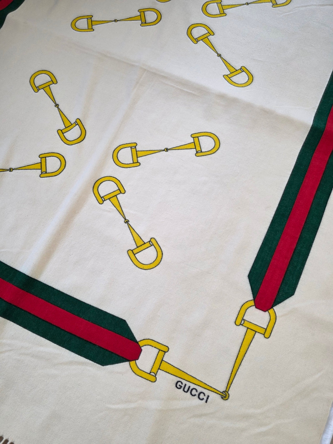 Plaid Gucci vintage in lana vergine con motivo Horsebit, anni '70 - '80