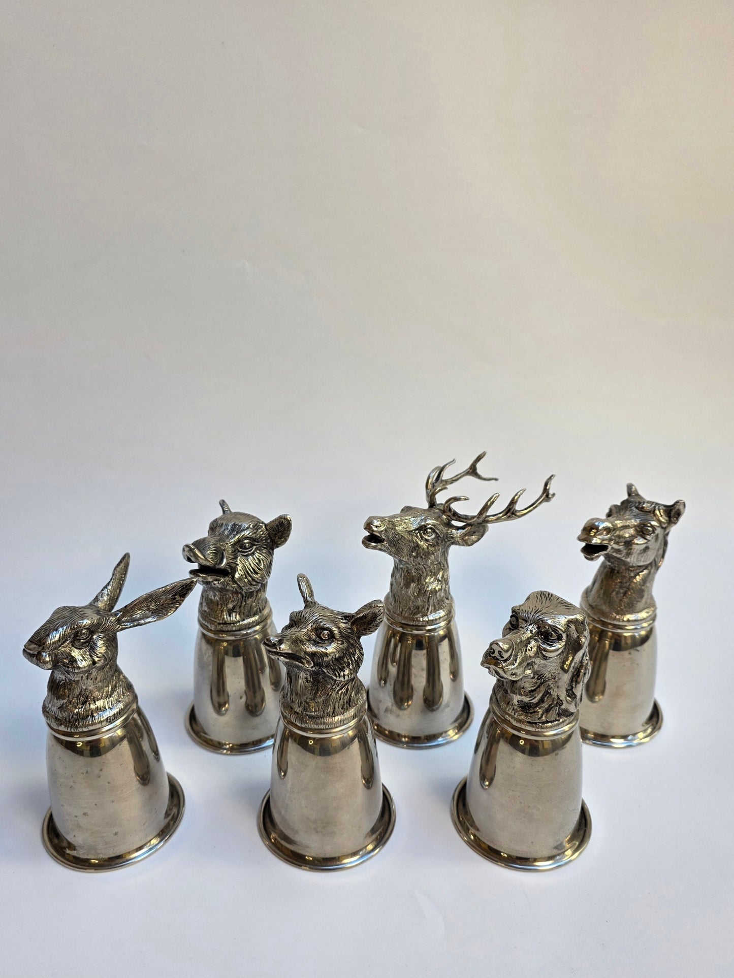 Set 6 Calici Gucci Vintage Anni ‘70, Stirrup Cups "Teste di Animali" in metallo argentato