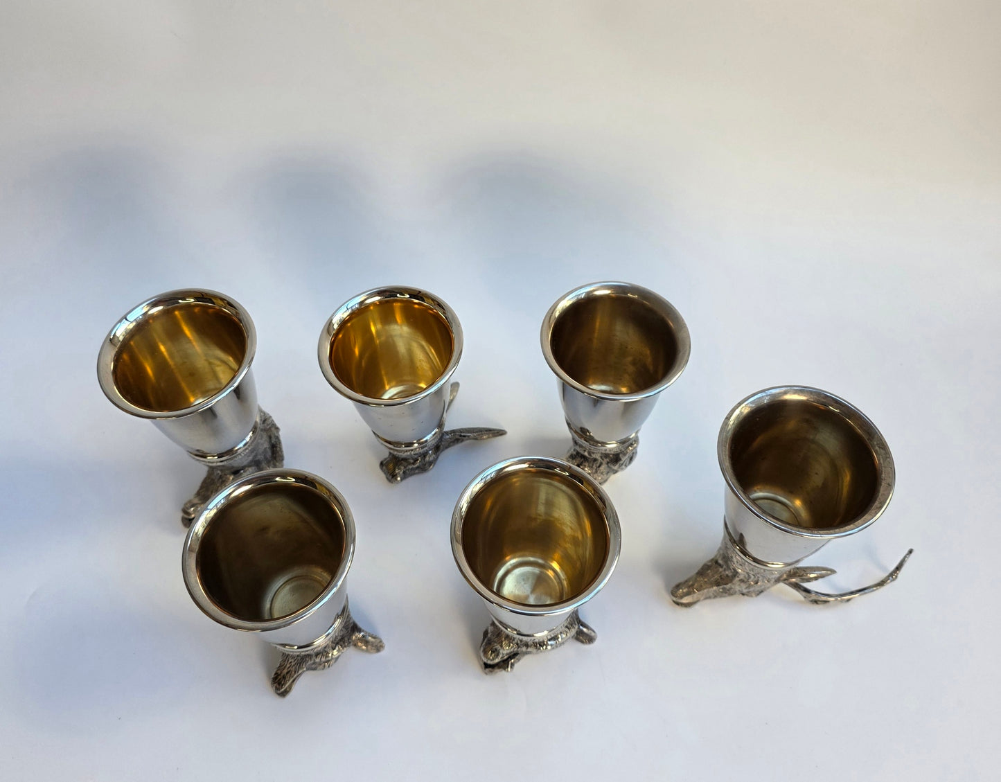Set 6 Calici Gucci Vintage Anni ‘70, Stirrup Cups "Teste di Animali" in metallo argentato