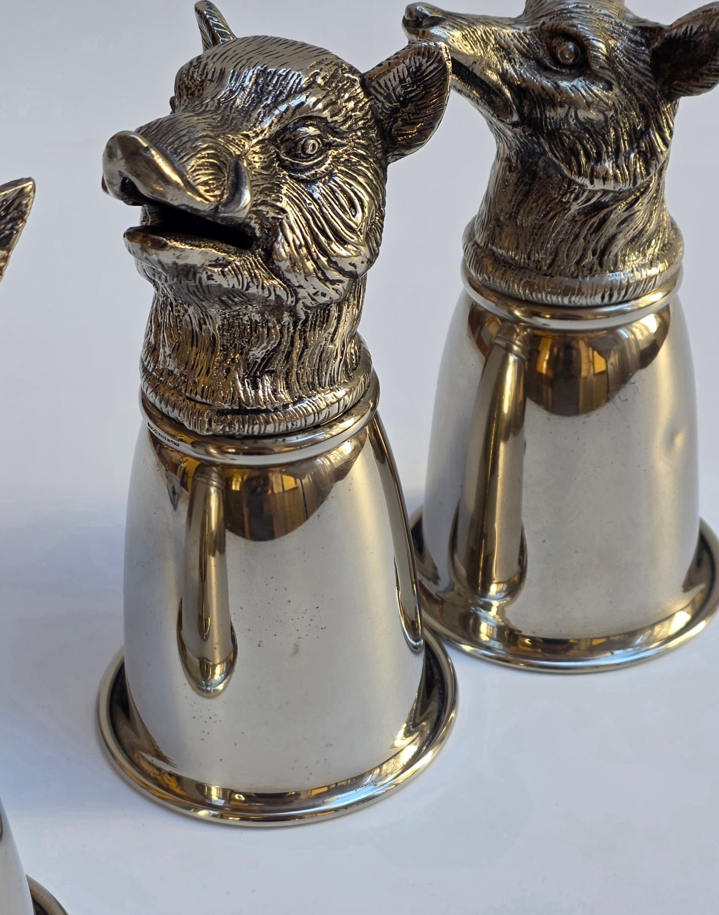 Set 6 Calici Gucci Vintage Anni ‘70, Stirrup Cups "Teste di Animali" in metallo argentato