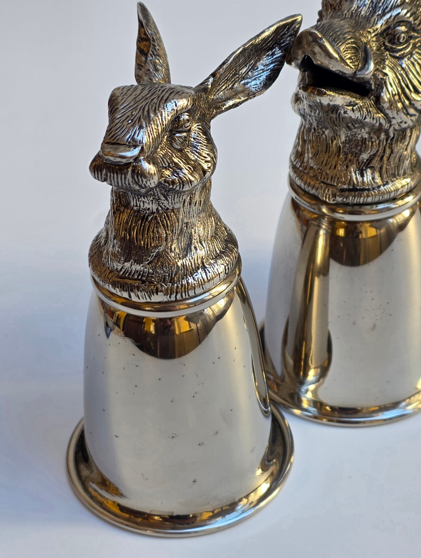 Set 6 Calici Gucci Vintage Anni ‘70, Stirrup Cups "Teste di Animali" in metallo argentato