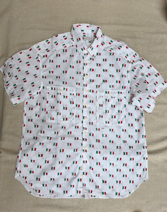 Camicia da uomo Gucci vintage "Bandiere italiane", anni '80