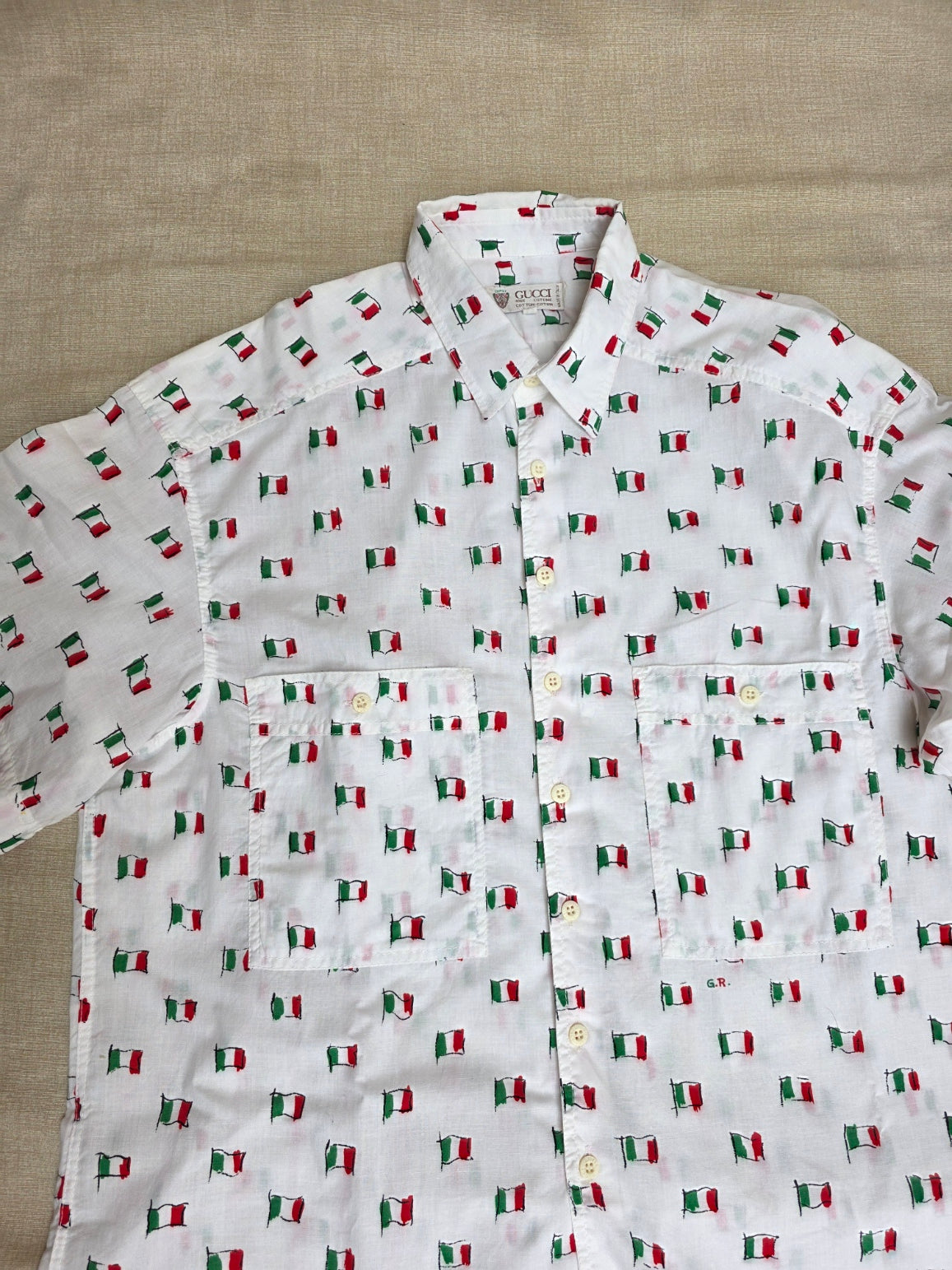 Camicia da uomo Gucci vintage "Bandiere italiane", anni '80