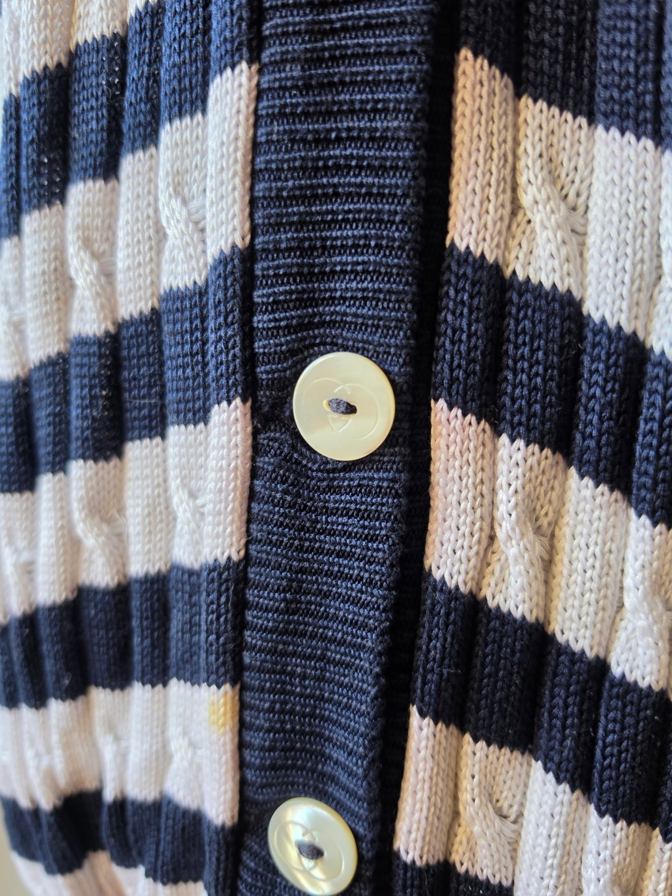Cardigan Gucci vintage in cotone a righe blu e bianche, anni '80
