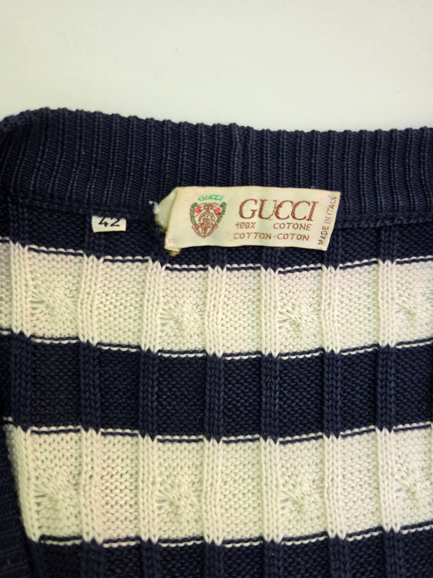 Cardigan Gucci vintage in cotone a righe blu e bianche, anni '80