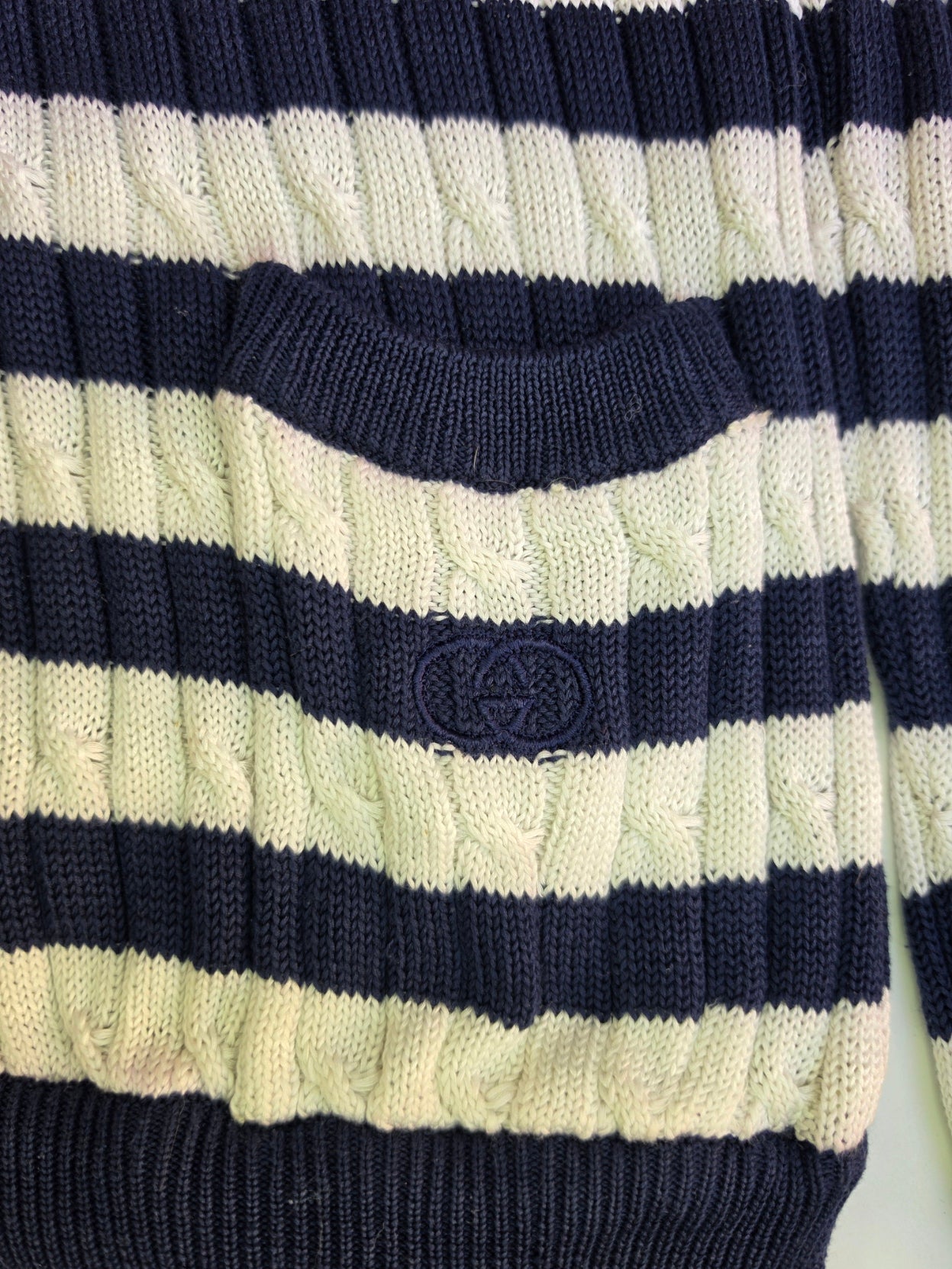 Cardigan Gucci vintage in cotone a righe blu e bianche, anni '80