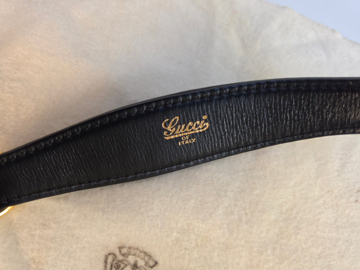 Vintage Gucci Jackie bag in black leather with green-red-green web stripe, 1970s